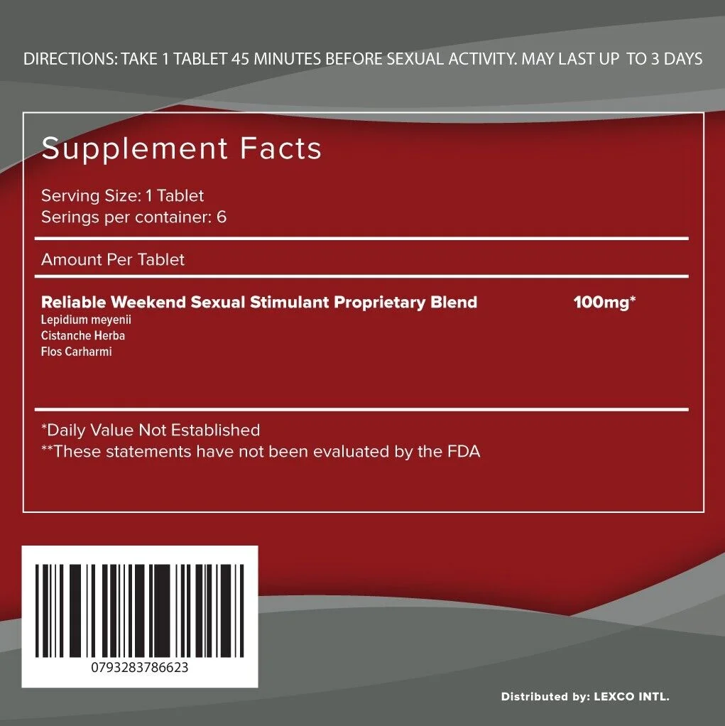 Reliable Weekend Extreme #1 Male Enhancement Pills -  60 Tablets