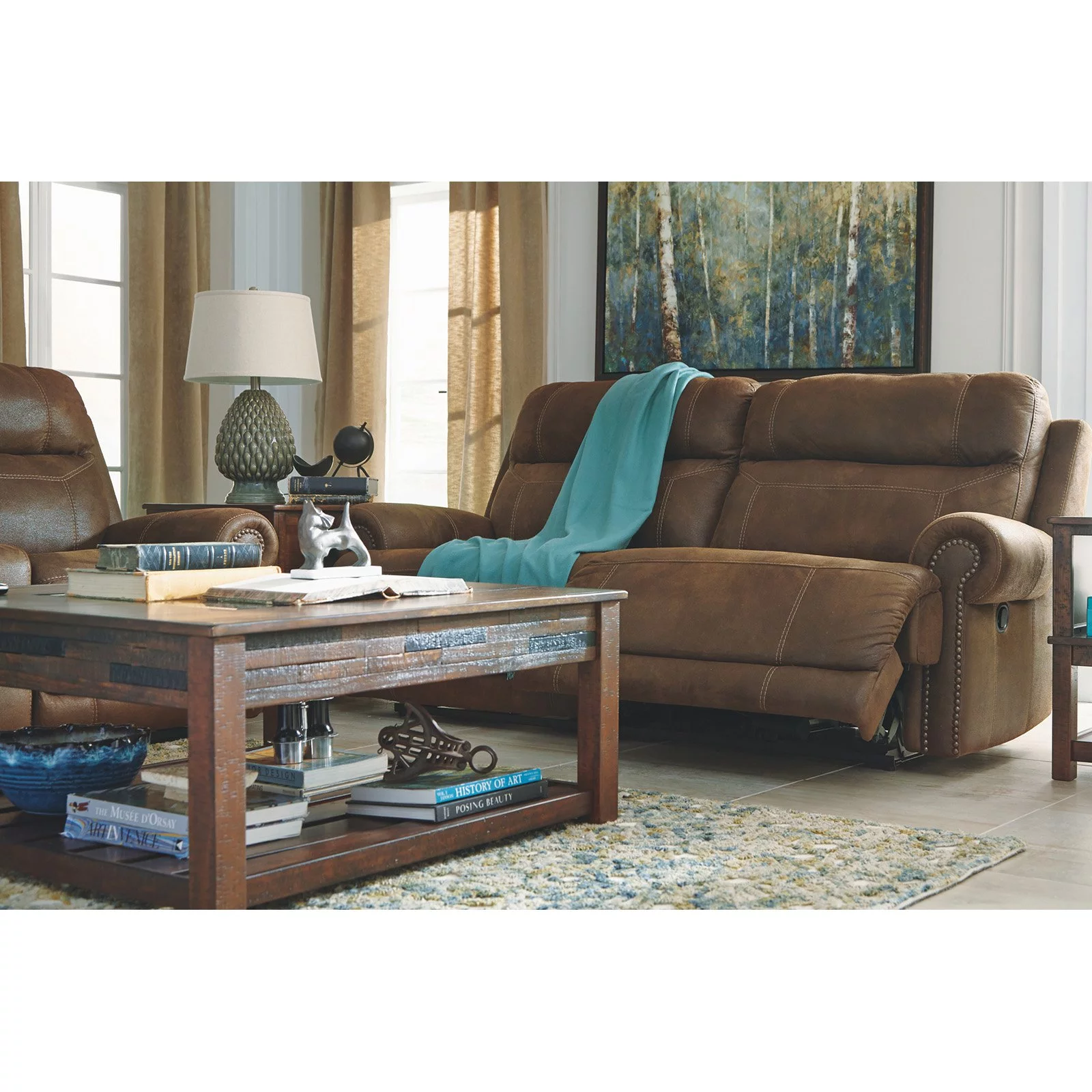 Ashley Furniture Austere Faux Leather Reclining Sofa in Gray