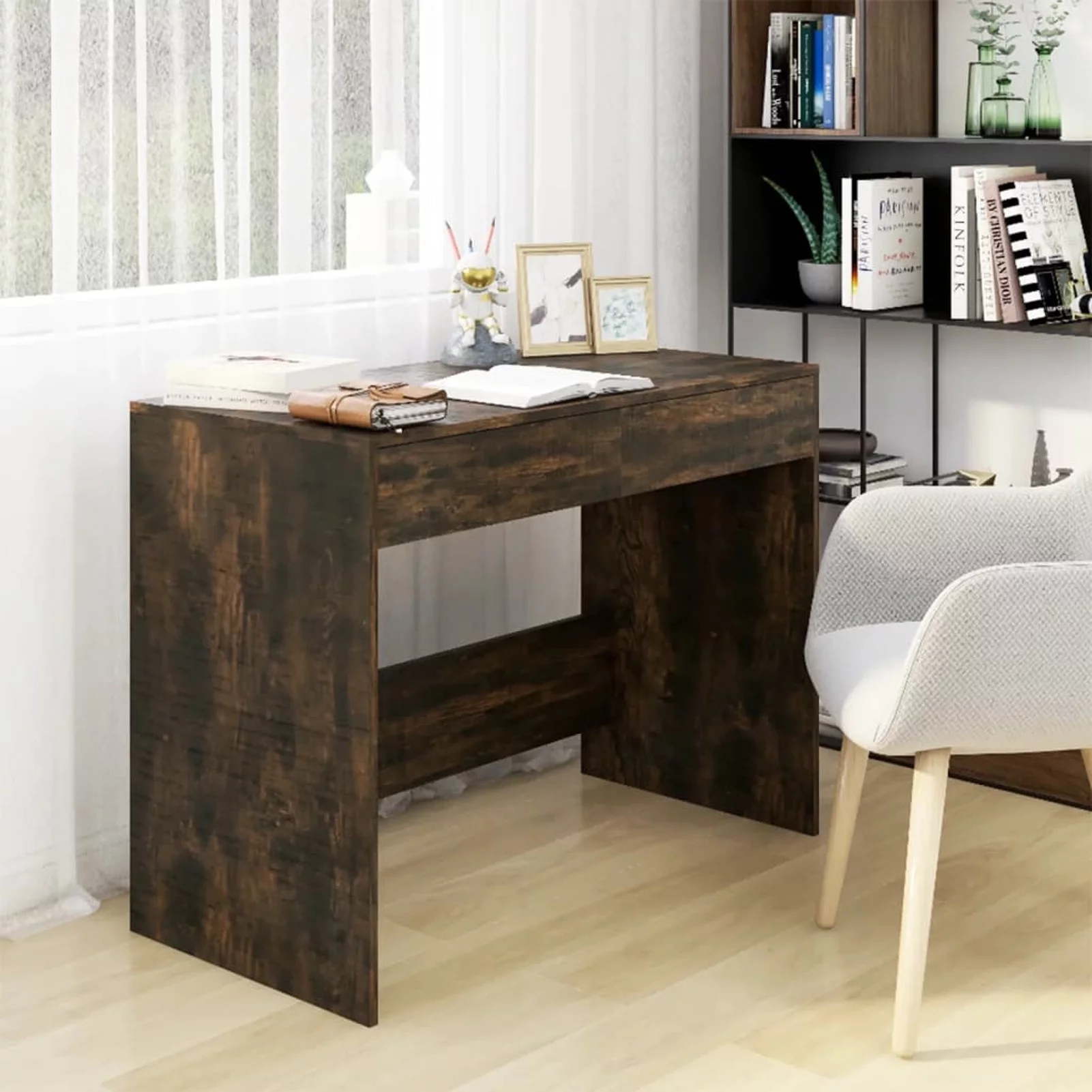 Dcenta Desk Smoked Oak 39.8in x 19.7in x 30.1in Engineered Wood Writing Desk Gaming Table Home Office Furniture