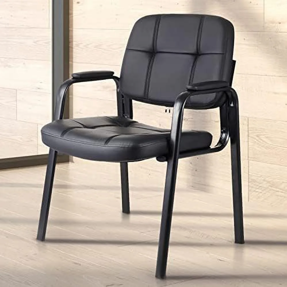 Office Reception Guest Chair with Bonded Leather Padded Arm Rest JOMA Guest Chair for Waiting Room Conference Desk Black 4 Pack