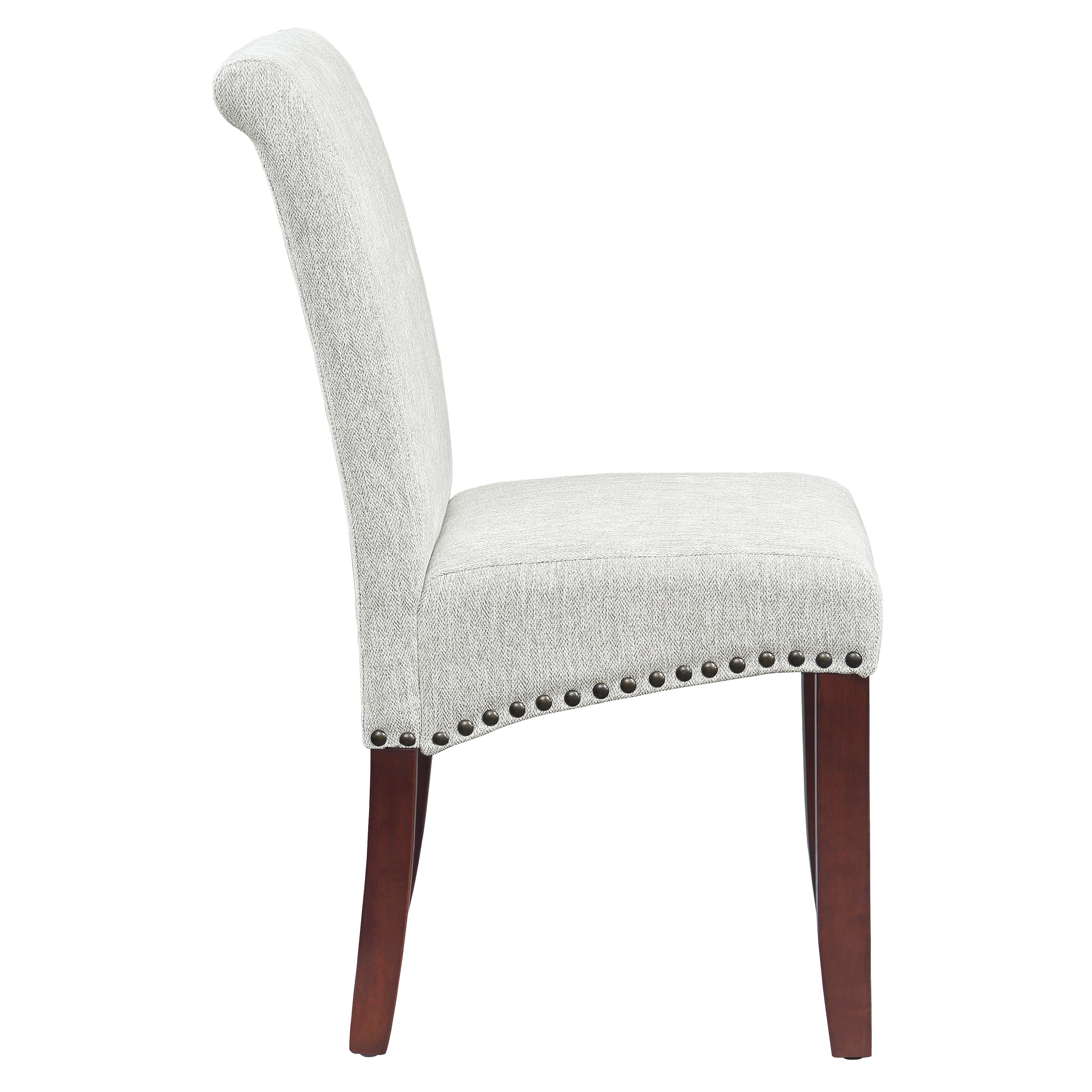 Parsons Dining Chair with Antique Bronze Nail Heads in Smoke Ash Fabric