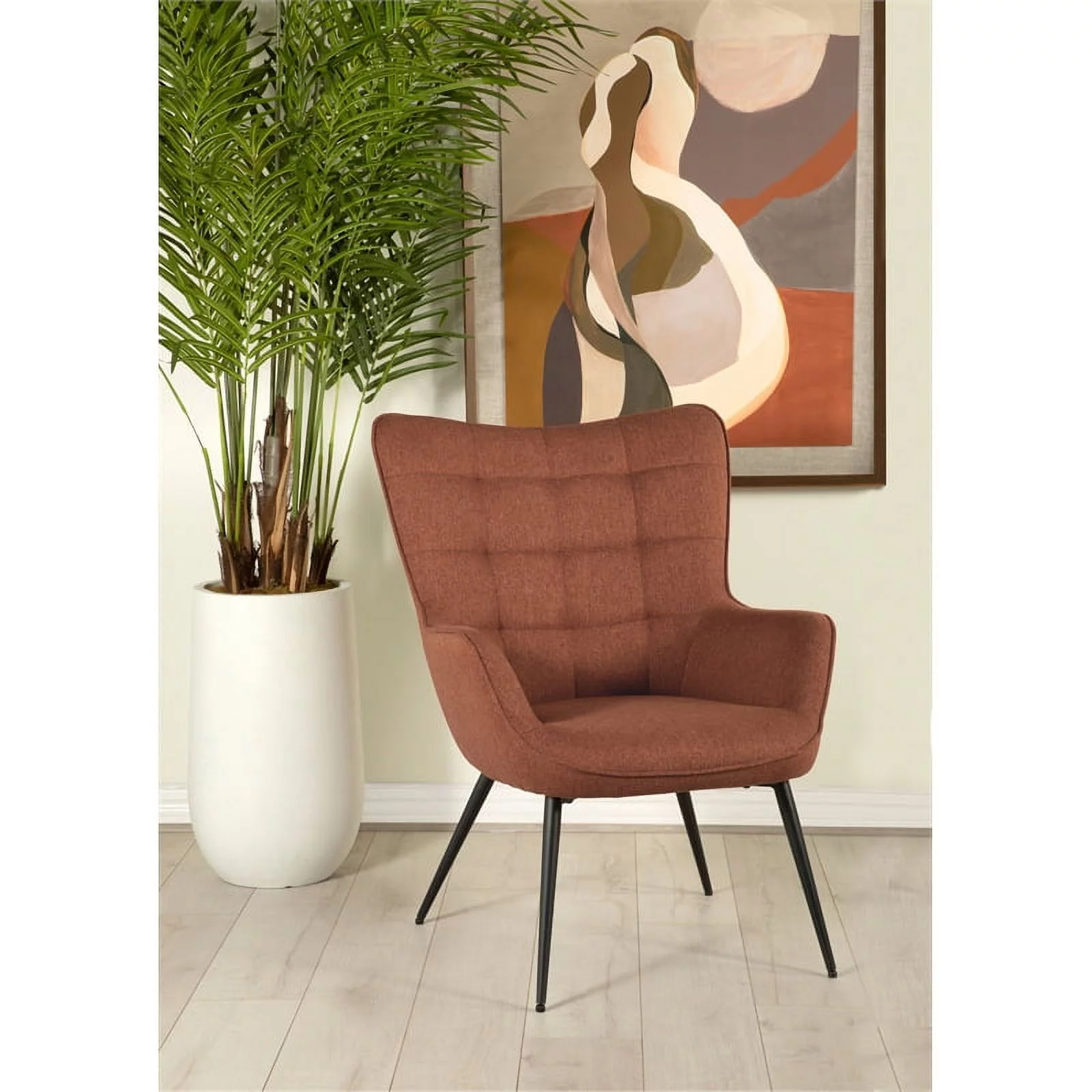 Pemberly Row Mid-Century Fabric Tufted Upholstered Accent Chair in Rust