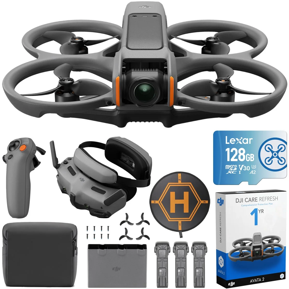 DJI Avata 2 Fly More Combo (3 Batteries) FPV Drone with 128GB Care Bundle