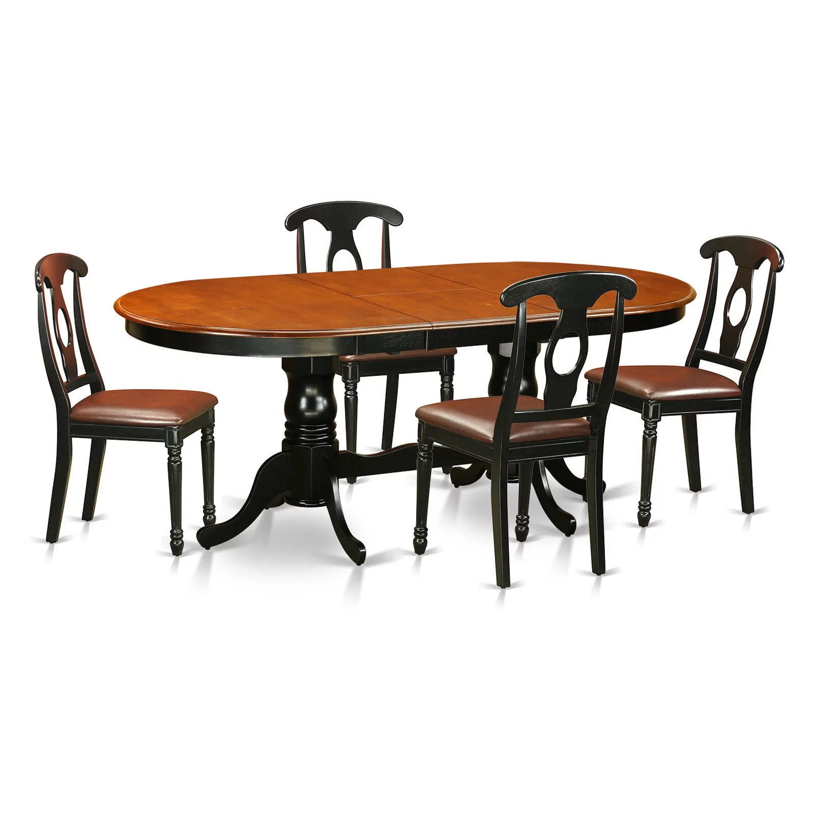 East West Furniture Dining Room Set-Dining Table With Wood Dining Chairs-Finish:Black & Cherry,Number of Items:5,Shape:Oval,Style:Wood Seat