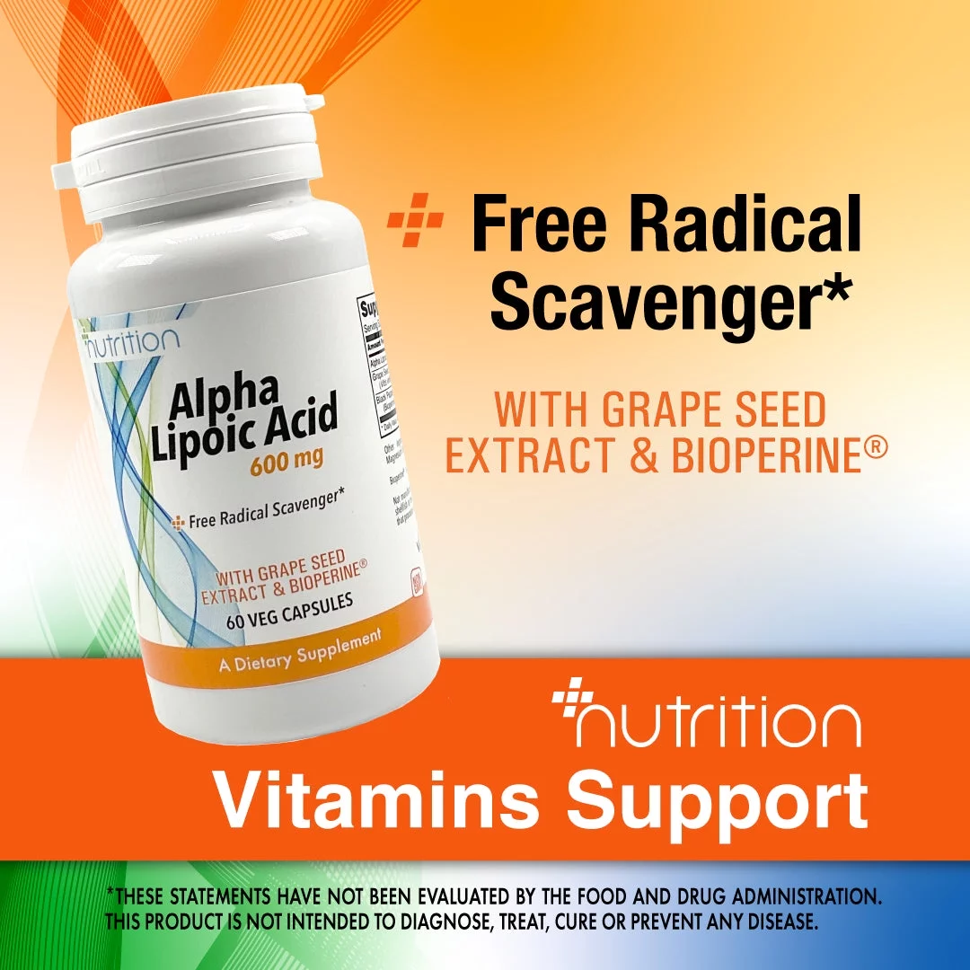 Nutri Plus Fit Alpha Lipoic Acid 600 mg with Grape Seed Extract & Bioperine&reg;, Extra Strength, 60 Veg Capsules