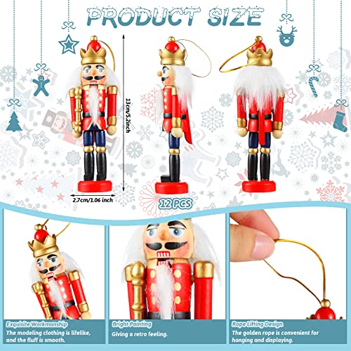 Aoriher Christmas Nutcracker Ornament Small Wooden Soldier Hanging Decorations Nutcracker Figure Christmas Ornament for Xmas Tree Decoration Figure(12 Pcs)