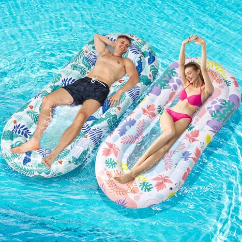 Pool Floats Lounger, 2 Pack Inflatable Pool Floats Adult Size, Water Hammock Pool Rafts Floaties for Swimming Pool Tanning Floating Pool Party Toys for Summertime Beach Outdoor - Multicolor
