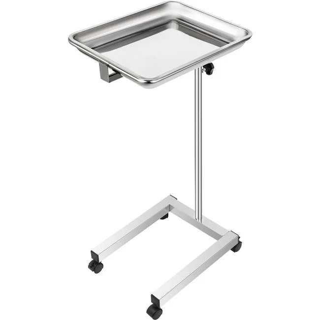 Vevor  18 x 14 in. Lab Cart Stainless Steel Mayo Tray Stand Trolley - Mayo Stand Adjustable Height 32-51 in. Instrument Tray