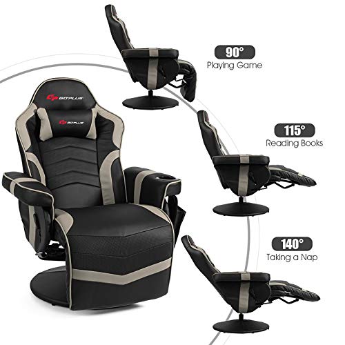 Gaming Recliner Adjustable Massage Gaming Chair with Cup Holder Footrest Ergonomic Single Sofa Living Room Home Theater Seating with Side Pouch, Blue