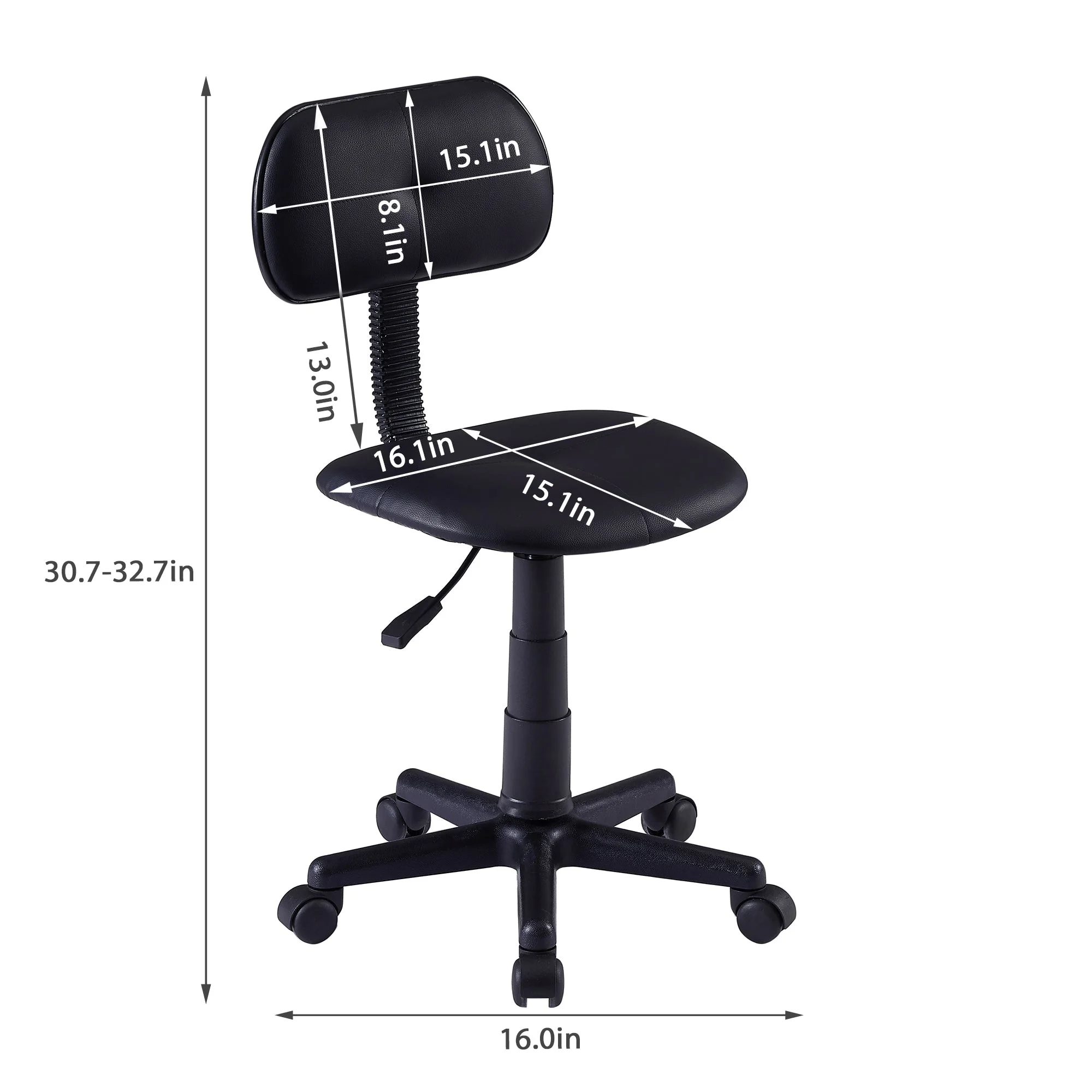 VECELO Armless Office Chair, Low-Back Adjustable Height Home Desk Chair, Ergonomic 360° Swivel Computer Task Chair, Black