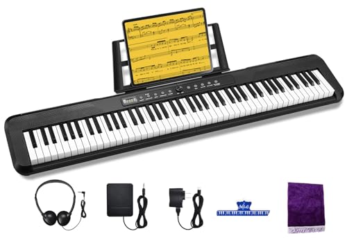 88 Key Digital Piano, Semi Weighted Electronic Keyboard Piano with Music Stand, Power Supply, Sustain Pedal, Bluetooth, MIDI, for Beginner Professional at Home, Stage