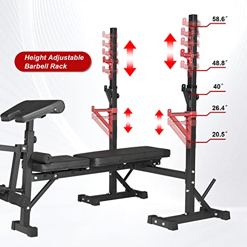 Weight Bench with Squat Rack,Bongkim Adjustable Bench,Multi-Purpose Foldable Bench & Barbell Rack Stand,Bench press 660Lbs