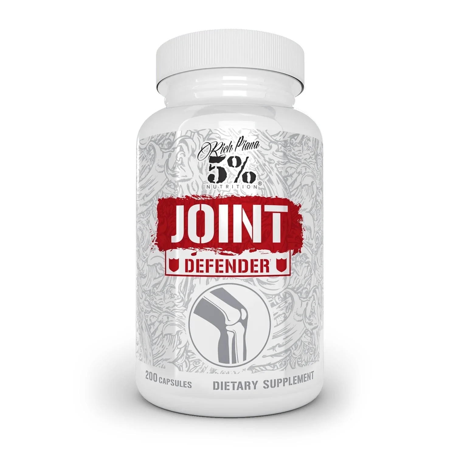 5% Nutrition Rich Piana Joint Defender Maximum Joint Support Supplement | Collagen, Glucosamine, Chondroitin, Turmeric Curcumin with Black Pepper, MSM, Hyaluronic Acid | 200 Capsules, 25 Servings