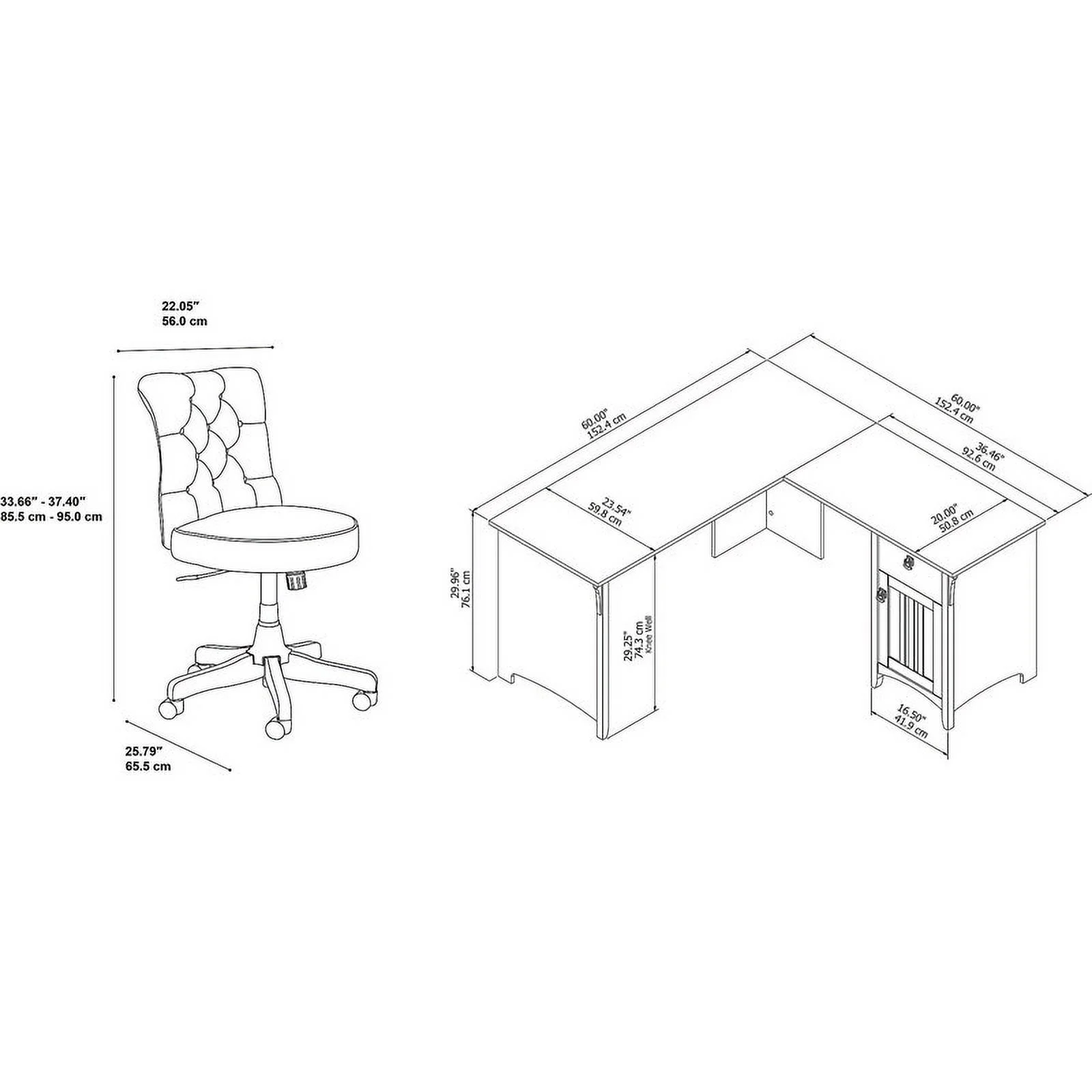Pemberly Row Engineered Wood L-Shaped Desk and Chair Set in Cape Cod Gray