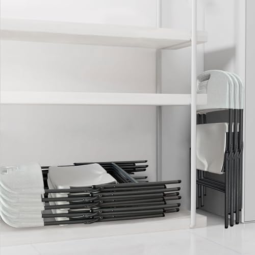 Folding Plastic Chair, 450 Pound Capacity, White, Indoor Outdoor Plastic Commercial Stackable Foldable Guest Chairs for Events Office Wedding Party Picnic Kitchen Dining 4-Pack Set (White)