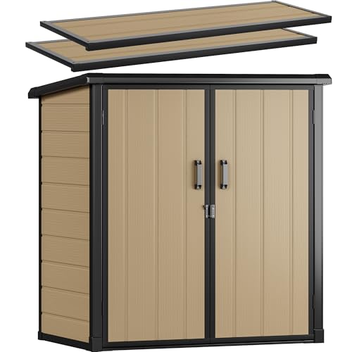 DWVO 5x3ft Resin Outdoor Storage Shed with Floor, Waterproof Lockable Storage Shed with Window, Plastic Outside Tool Storage for Garden, Backyard, Patio, Lawn, Gray