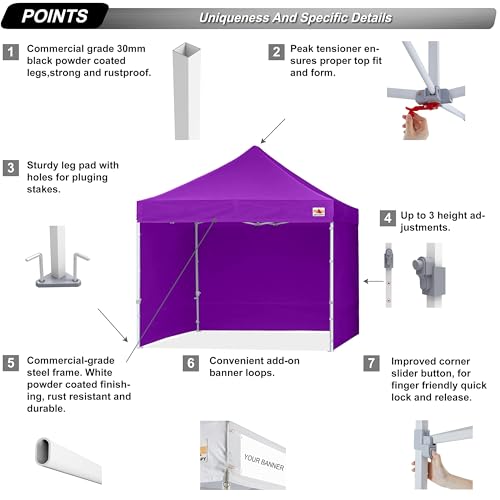 ABCCANOPY Easy Pop Up Canopy Tent with Sidewalls 10x10 Commercial -Series, White