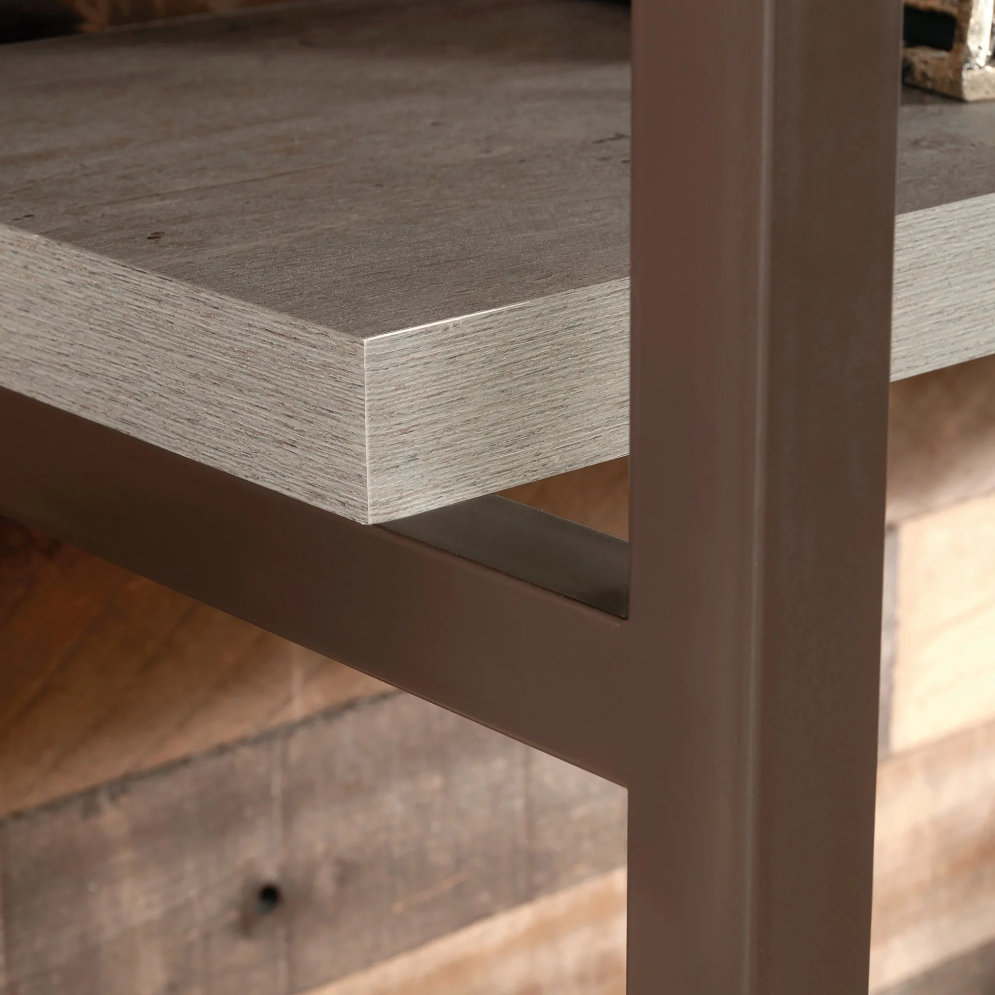 Sauder Manhattan Gate Engineered Wood and Metal Computer Hutch in Mystic Oak