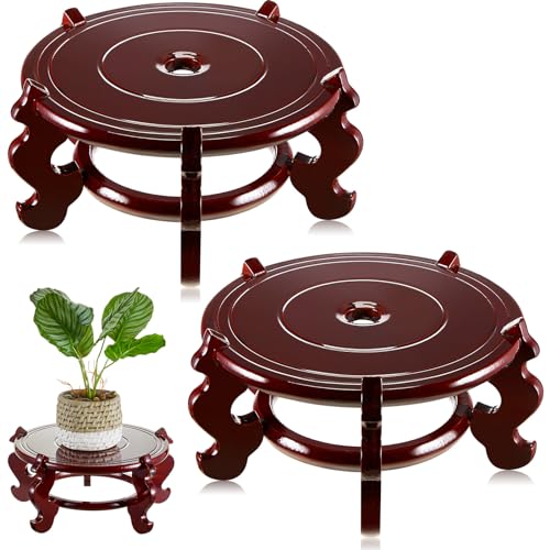 Geetery 2 Pcs 4 to 12 in Wooden Plant Stands Indoor Chinese Oriental Plant Stand for Vase Fishbowl Flower Pot Lamp Redwood Base Vintage Display Rack Decor(8 Inch)