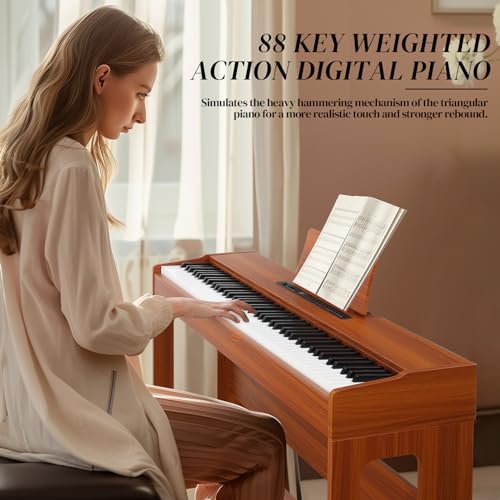 Ktaxon Digital Piano 88-Key Weighted Action Electric Piano with 3-Pedal Unit, Double Bluetooth, Split/Touch/Transpose Control Functions(Black)