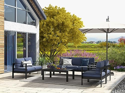 Solaste Aluminum Patio Furniture Set,7 Seats Modern Outdoor Conversation Set Metal Patio Furniture Set Sectional Sofa with Upgrade Cushion and Coffee Table,Dark Grey