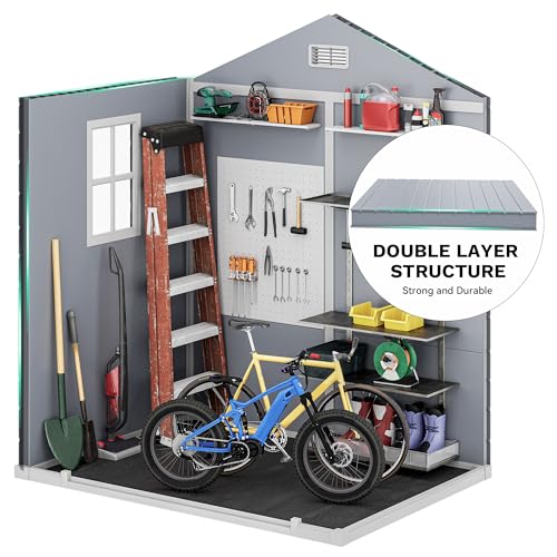 DWVO 5x3ft Resin Outdoor Storage Shed with Floor, Waterproof Lockable Storage Shed with Window, Plastic Outside Tool Storage for Garden, Backyard, Patio, Lawn, Gray