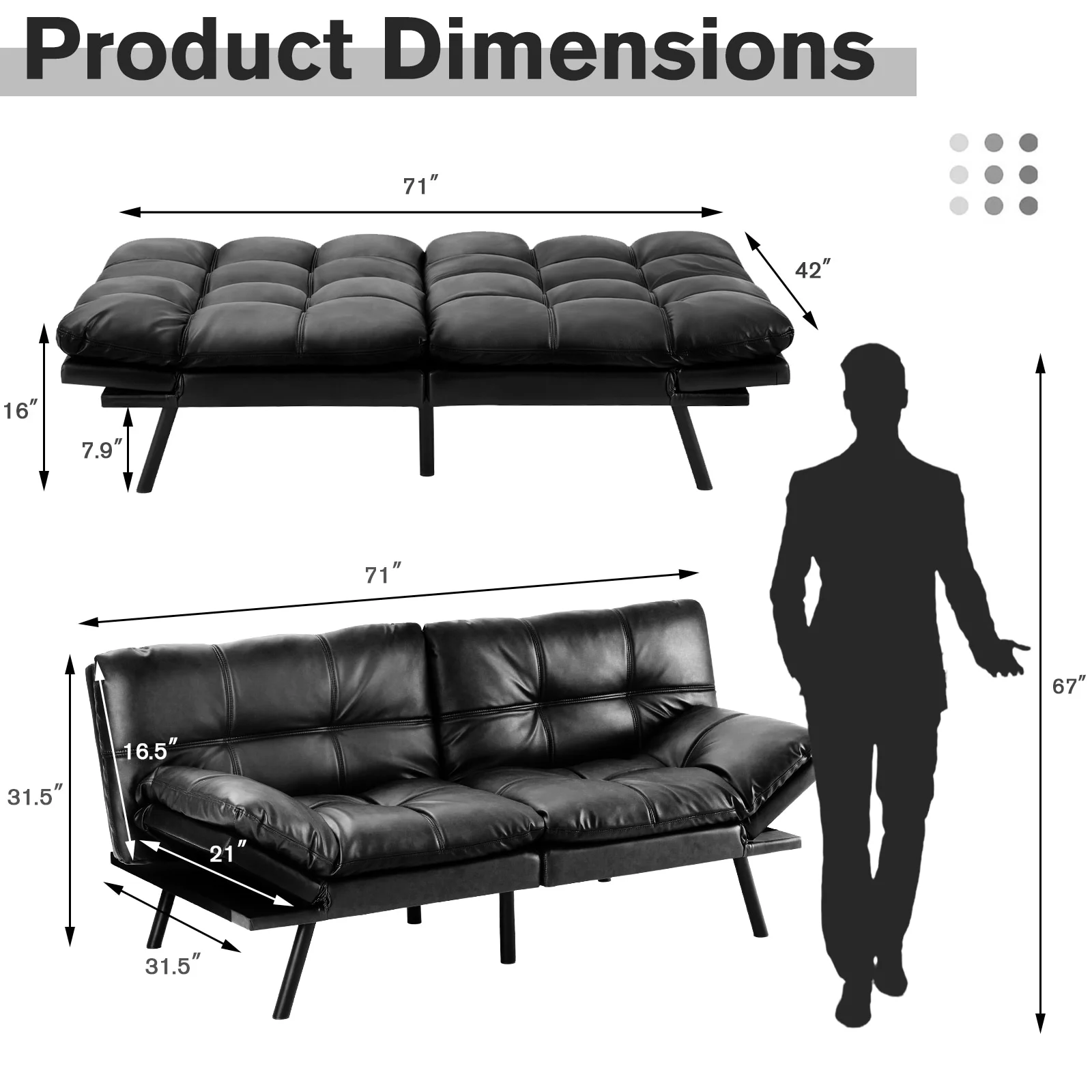 Multi-Functional Futon Loveseat Sofa Convertible Sleeper Loveseat, Living Room Lounge Chair Sofa Bed with Split Backrest
