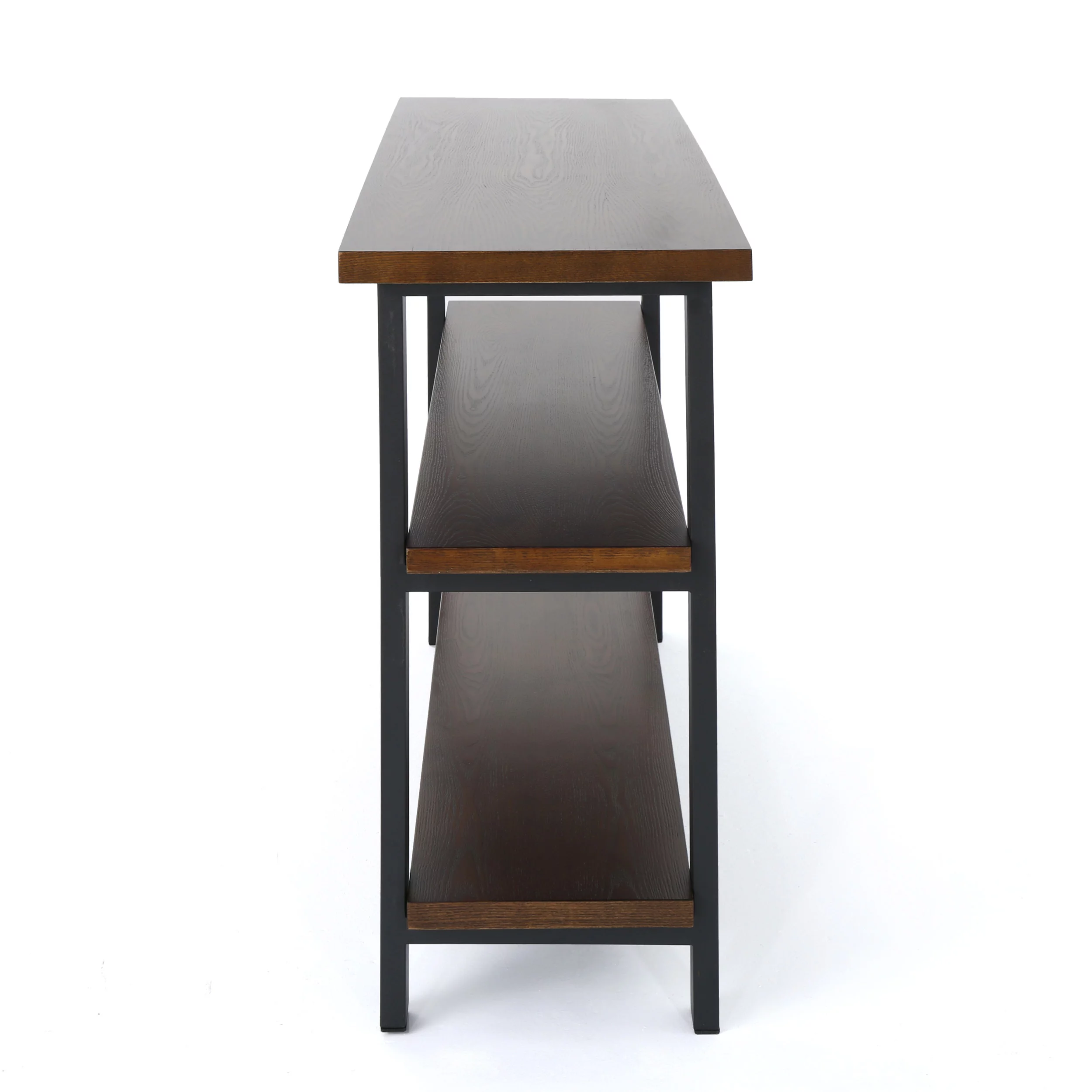 GDF Studio Tricou Modern Industrial Faux Wood 2 Shelf Bookcase, Dark Brown and Gun Metal