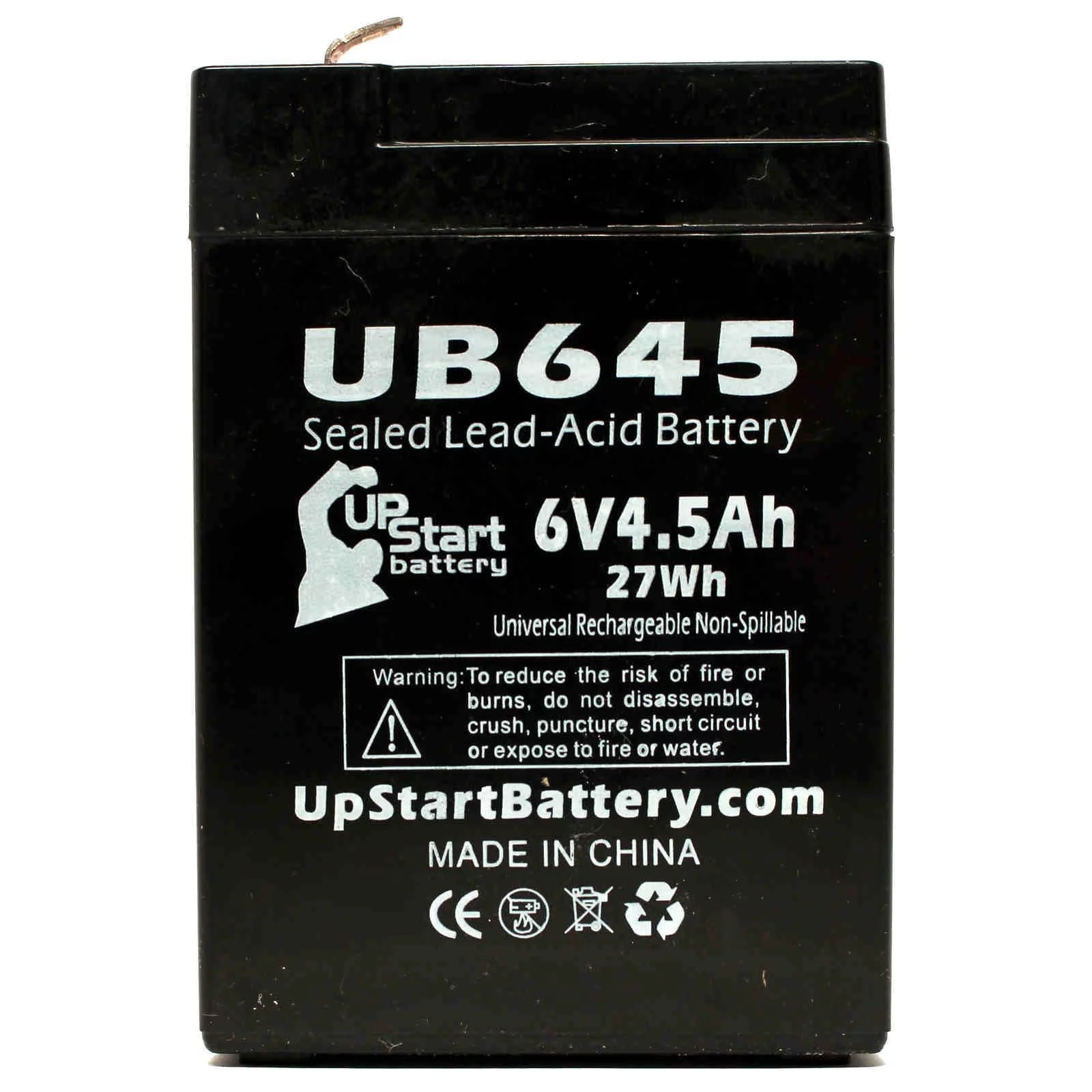 2x Pack - Compatible Welch Allyn 520084 Battery - Replacement UB645 Universal Sealed Lead Acid Battery (6V, 4.5Ah, 4500mAh, F1 Terminal, AGM, SLA) - Includes 4 F1 to F2 Terminal Adapters