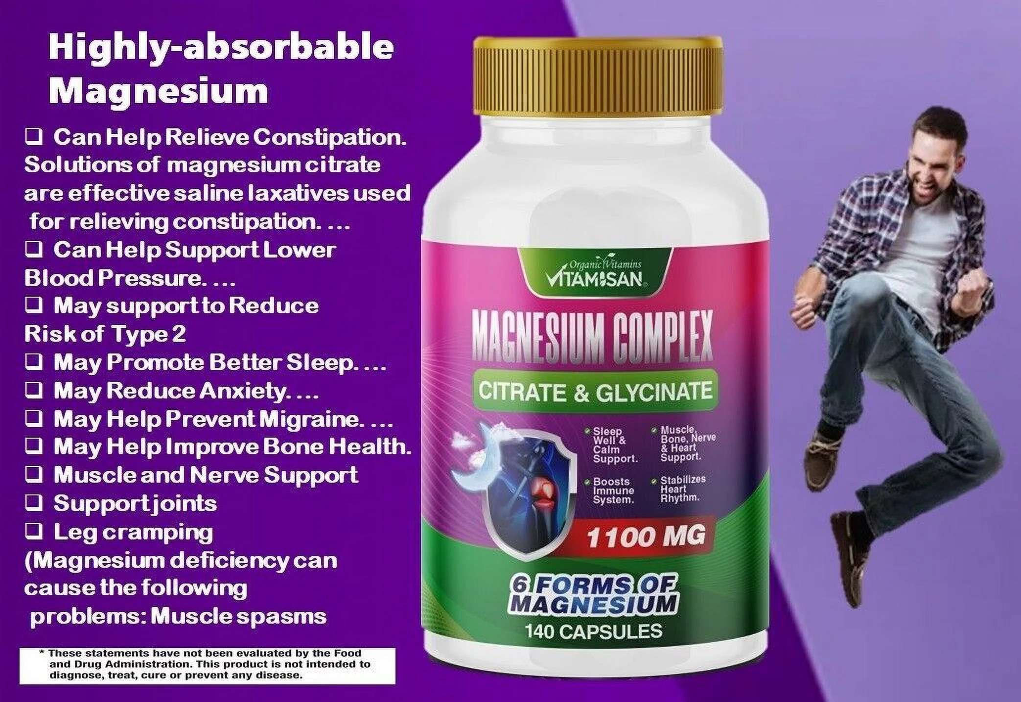Magnesium Citrate Capsules 1100mg Per Serving - Highest Potency - 140 Capsules