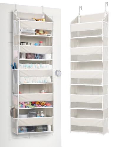 ULG 1 Pack Over Door Organizer with 5 Large Pockets 10 Mesh Side Pockets, 44 lbs Weight Capacity Hanging Storage Organizer with Clear Window Kids Toys, Shoes, Diapers, Dark Grey, 5 Layers