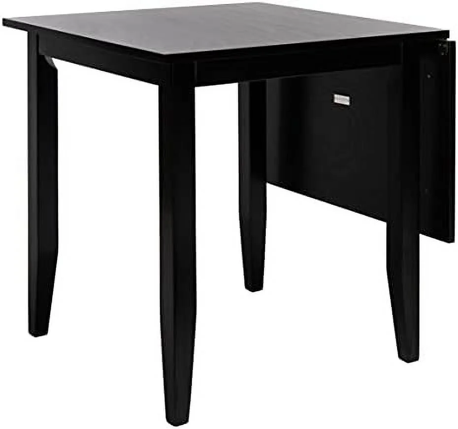 Home Collection Miliano Matte Black Drop End Leaf Dining Room Table DTB1404A, 0
