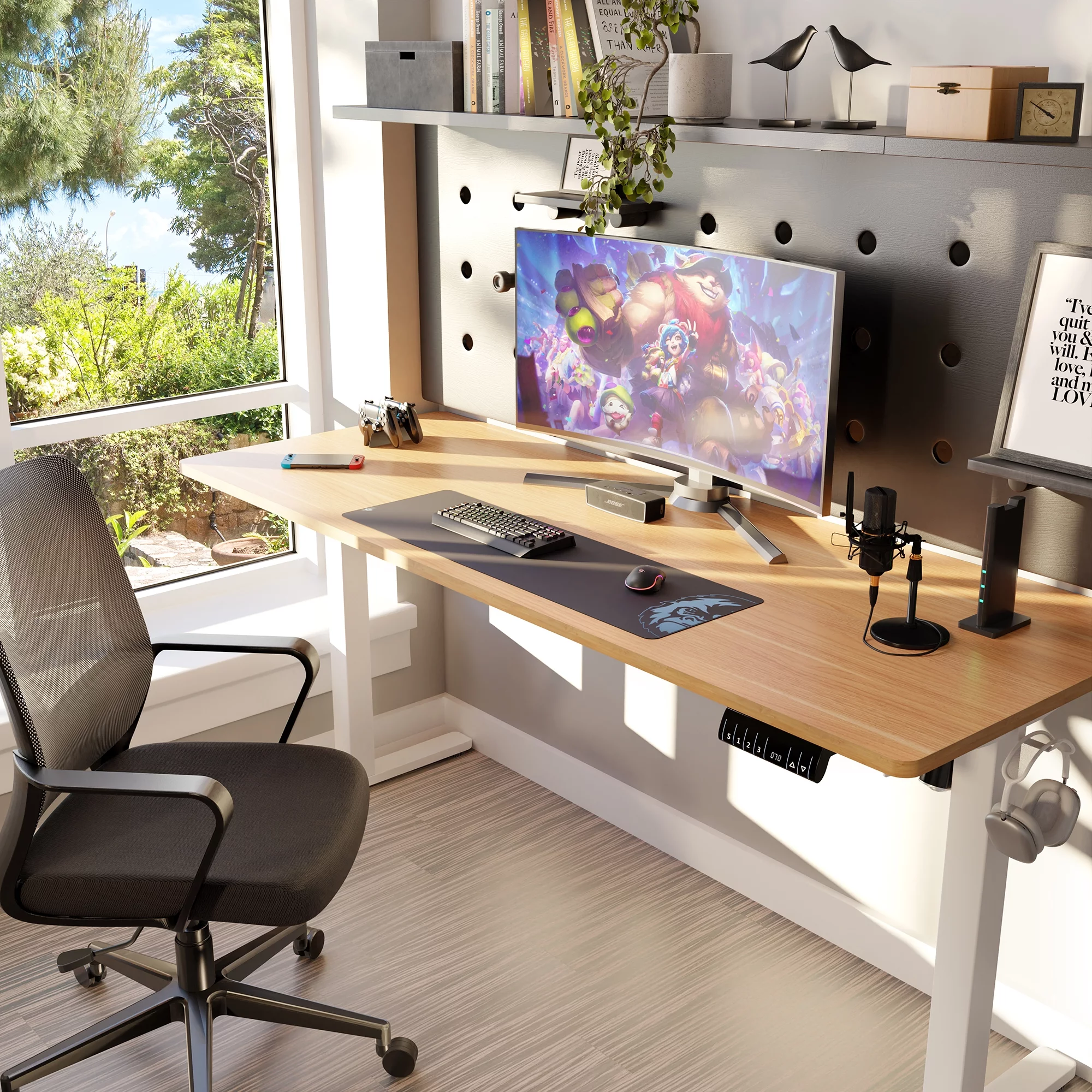 Walsunny Electric Height Adjustable Standing Home Office Desk 63 x 24 Inches Splice Board White Frame/Yellow Top