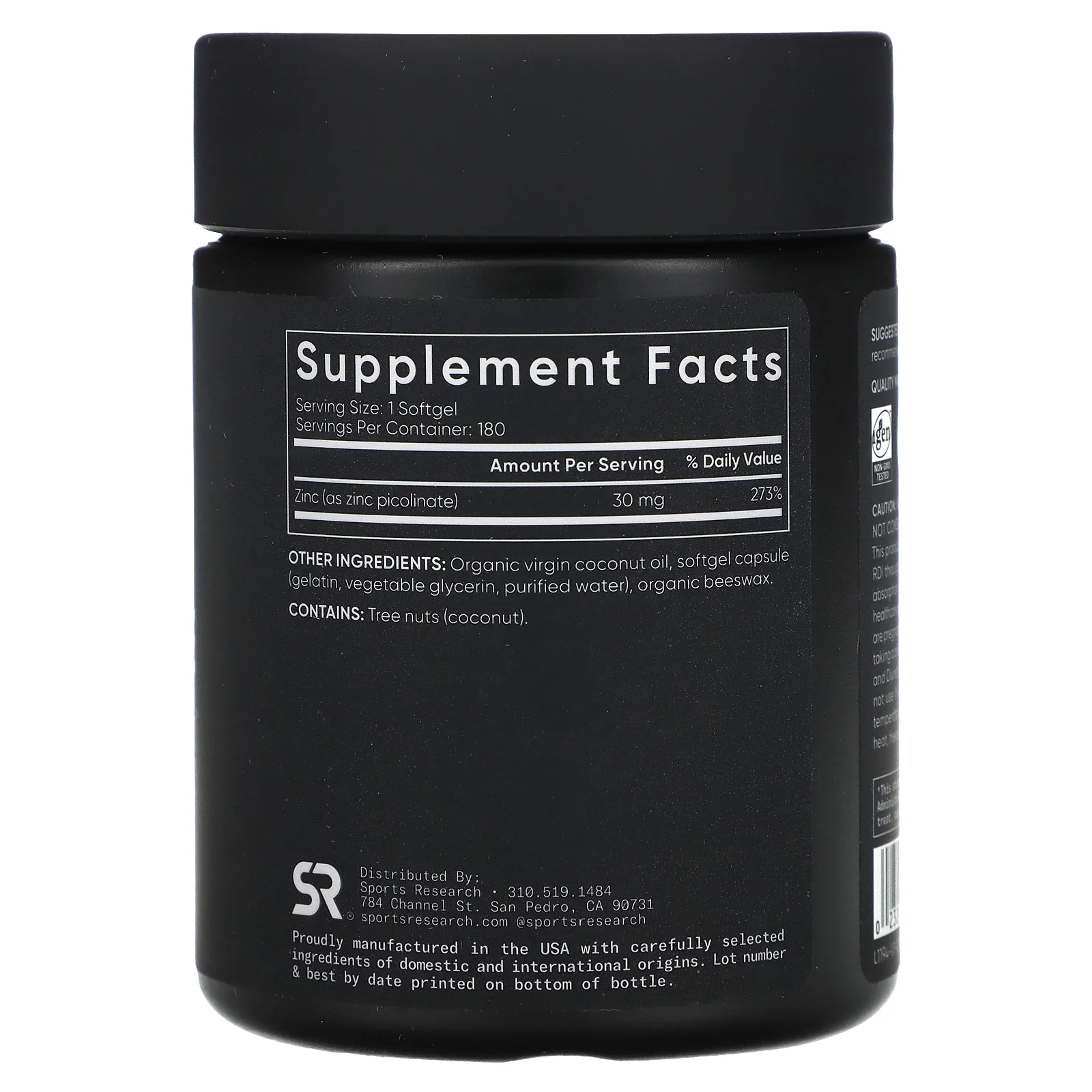 Sports Research Zinc Picolinate, High Potency, 30 mg, 180 Softgels