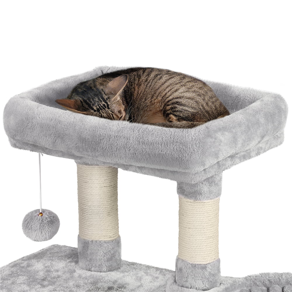 Topeakmart 38″ Cat Tree w/ Condo Perch Basket Scratchers, Light Gray