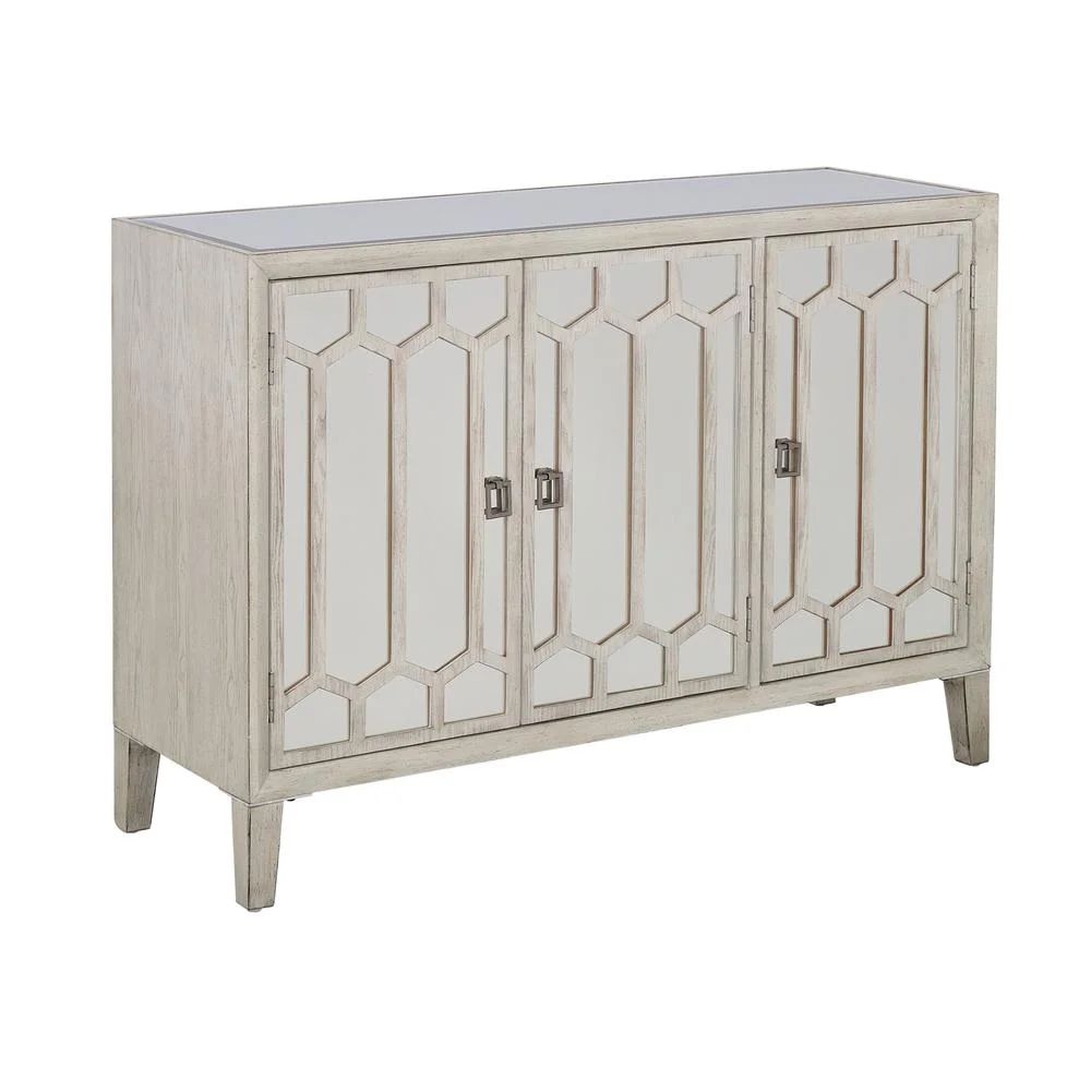 Coast To Coast Imports Ledger 3-Door Wood Credenza in Aged White Cream