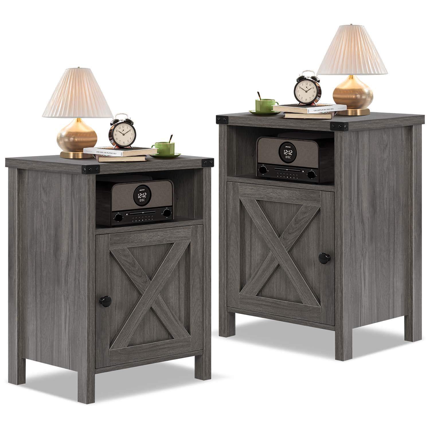 4 EVER WINNER Farmhouse End Table Set of 2, End Table for Bedroom Living Room Set of 2, Farmhouse Nightstand, Side End Table, Grey Wash
