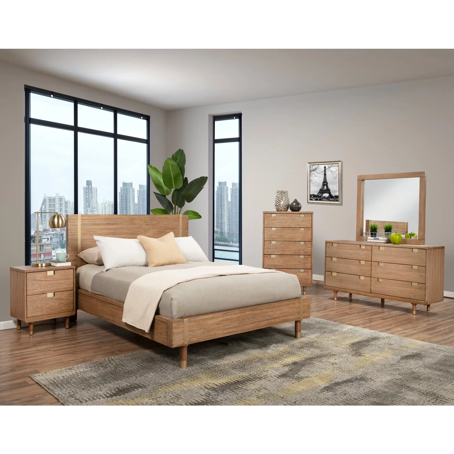 Alpine Furniture Easton Standard King Wood Platform Bed in Sand (Beige)