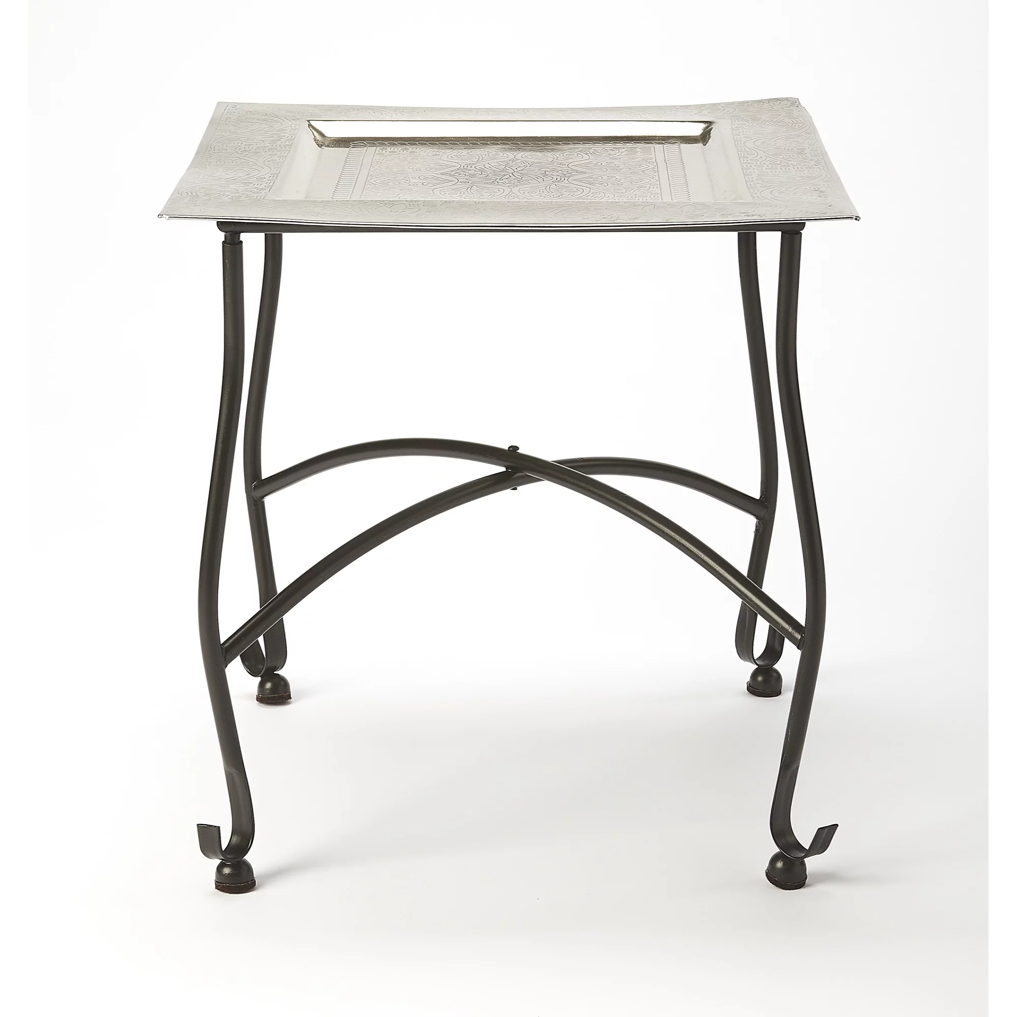 Butler Specialty Metalworks Moroccan Square Metal Tray Table in Silver
