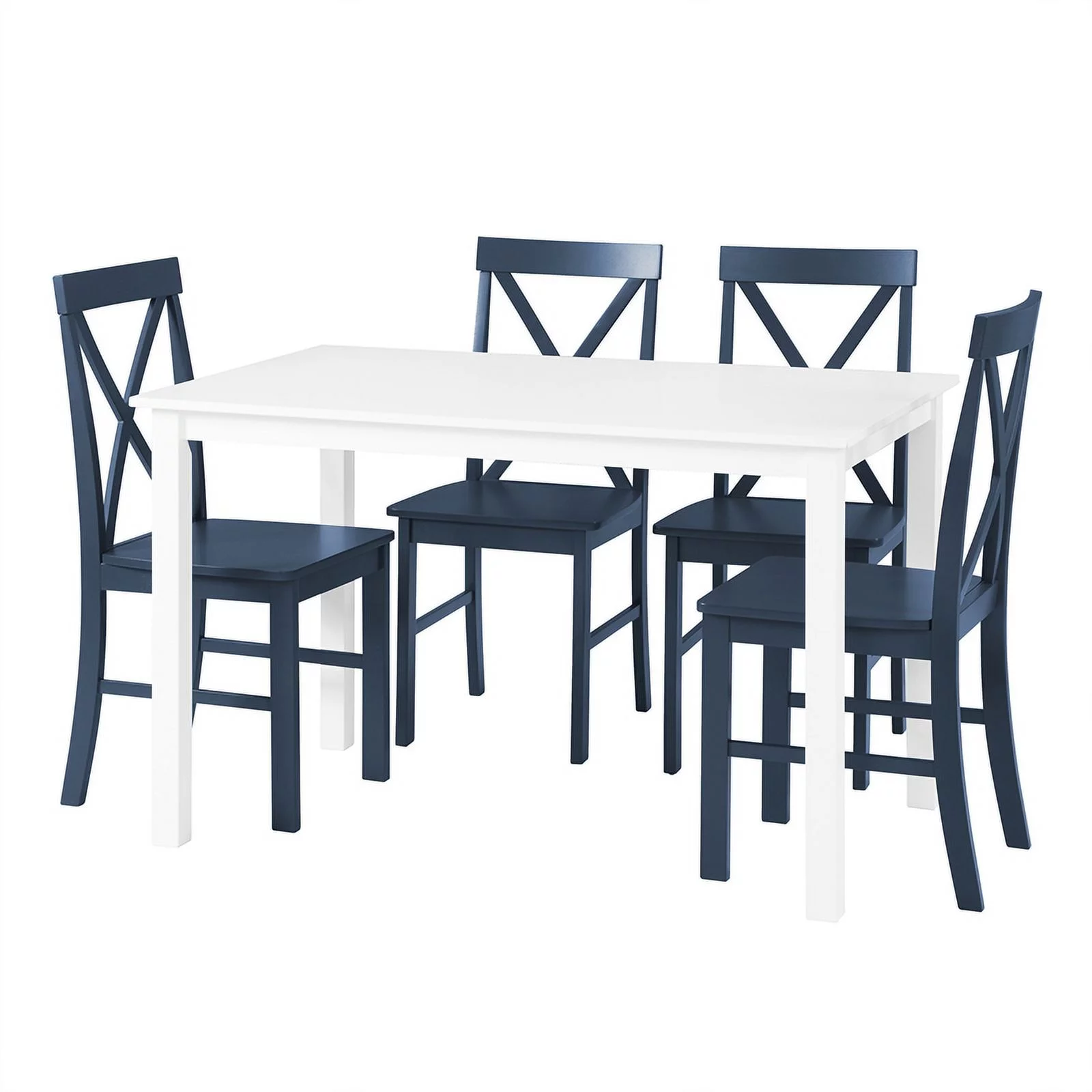 Walker Edison Greyson 5-Piece Farmhouse Engineered Wood Dining Set in White/Navy