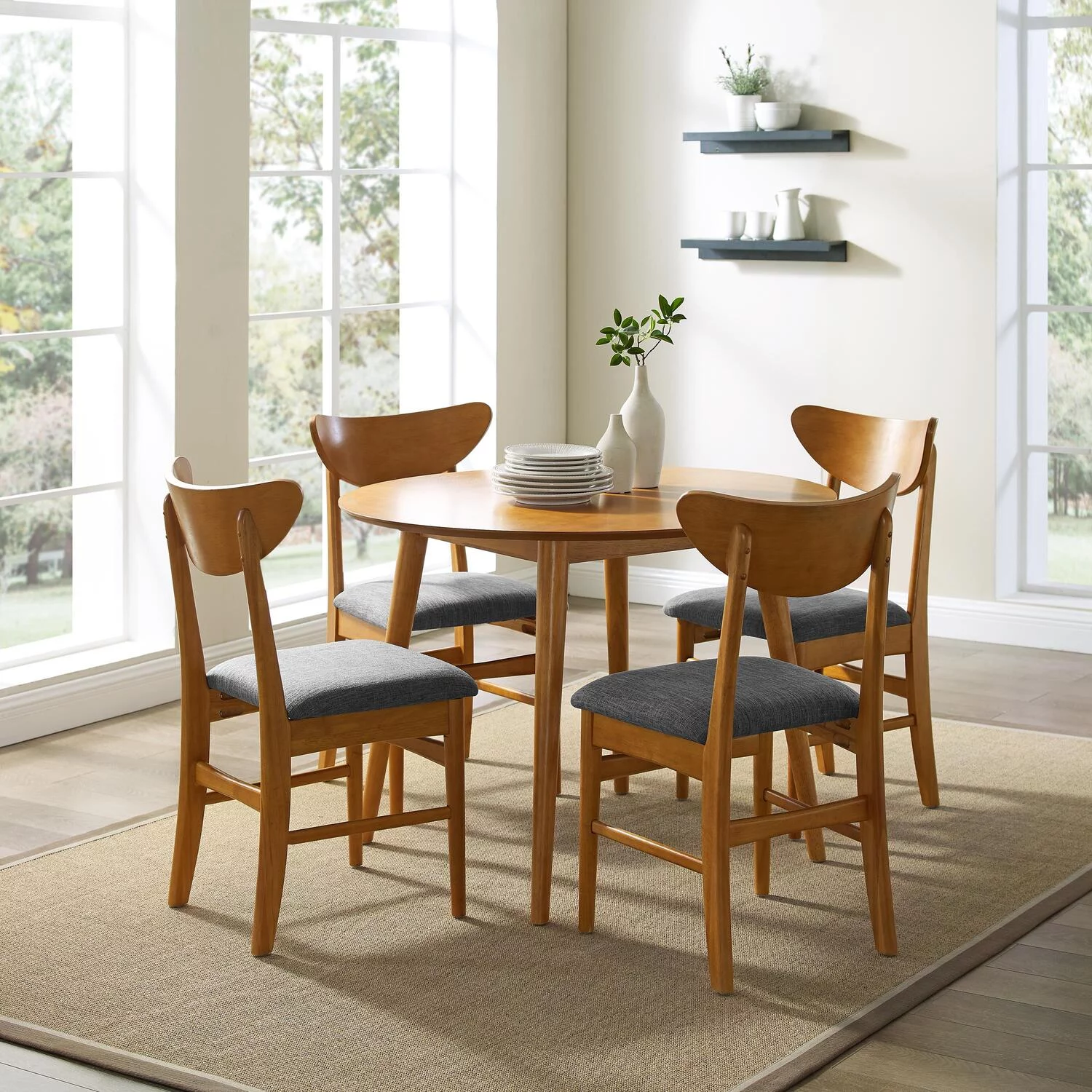 HomeStock Vintage Vogue 5Pc Round Dining Set Acorn - Table & 4 Wood Back Chairs