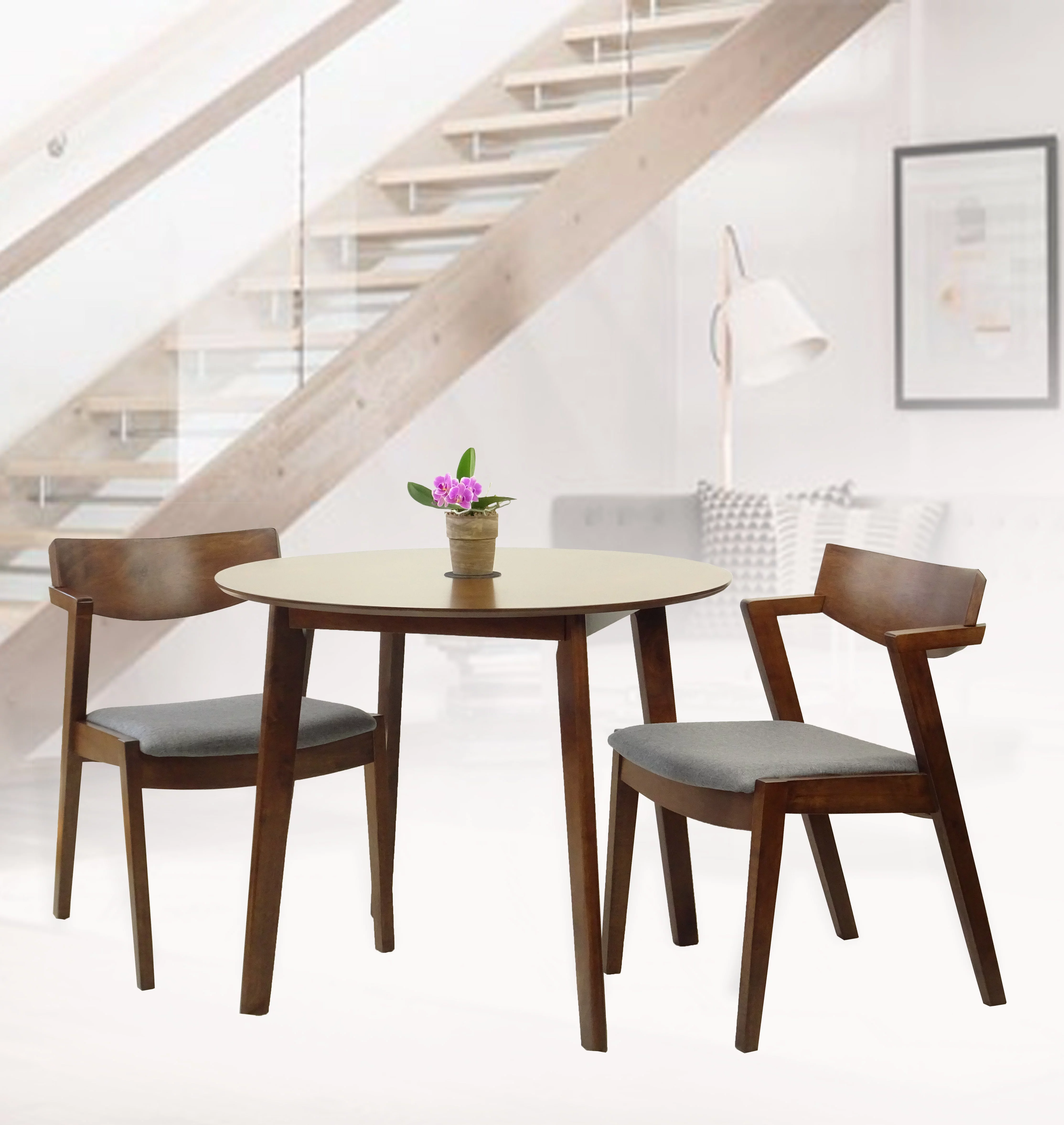 Kitchen Modern Wood Mandy Round Dining Table Medium Brown Finish