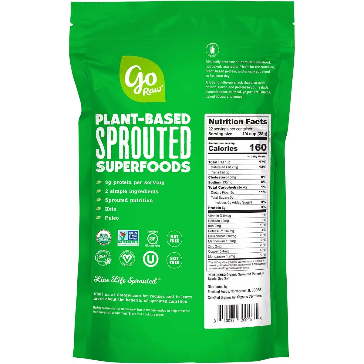 Go Raw Sprouted Organic Pumpkin Seeds with Sea Salt, 22 oz