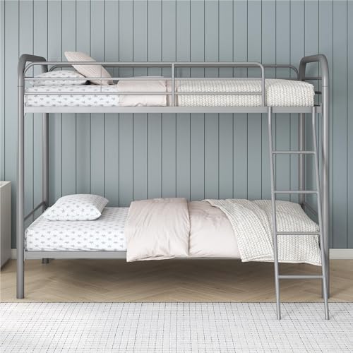 DHP Twin-Over-Futon Convertible Couch and Bed with Metal Frame, Ladder and Guardrails - Black