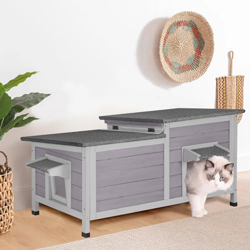 Aivituvin Cat House Indoor 2 Story Feral Cat Shelter for Winter Outdoor Large Size Cat Enclosure for Multiple Cats