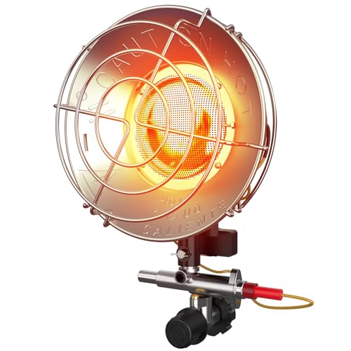 Buyplus Propane Heater - 15000BTU Outdoor Propane Heater with 3 Heating Modes, Safety Shut-off Valve & Tip-over Switch, Single Tank Top Tent Heaters for Outdoor Camping, Party, Red(Fuel not included)