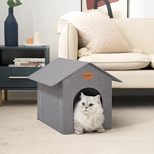 Love's cabin Outdoor Cat House Weatherproof, Insulated Feral Cat House Outdoor for Winter, Waterproof Outside House for/Indoor Cats, Shelter with Removable Soft Cushion,Grey
