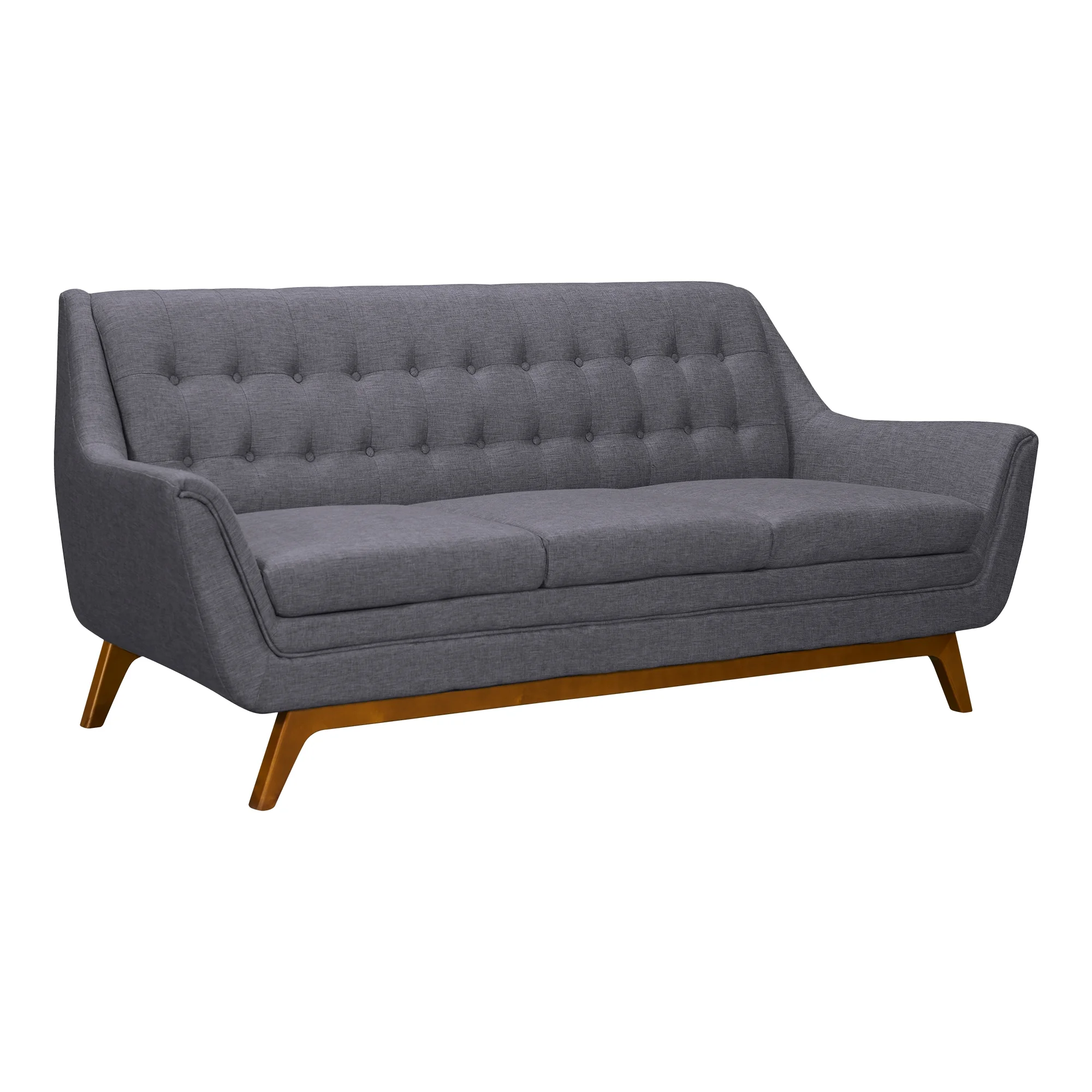 Armen Living Janson Mid-Century Sofa in Champagne Wood Finish/Dark Grey Fabric