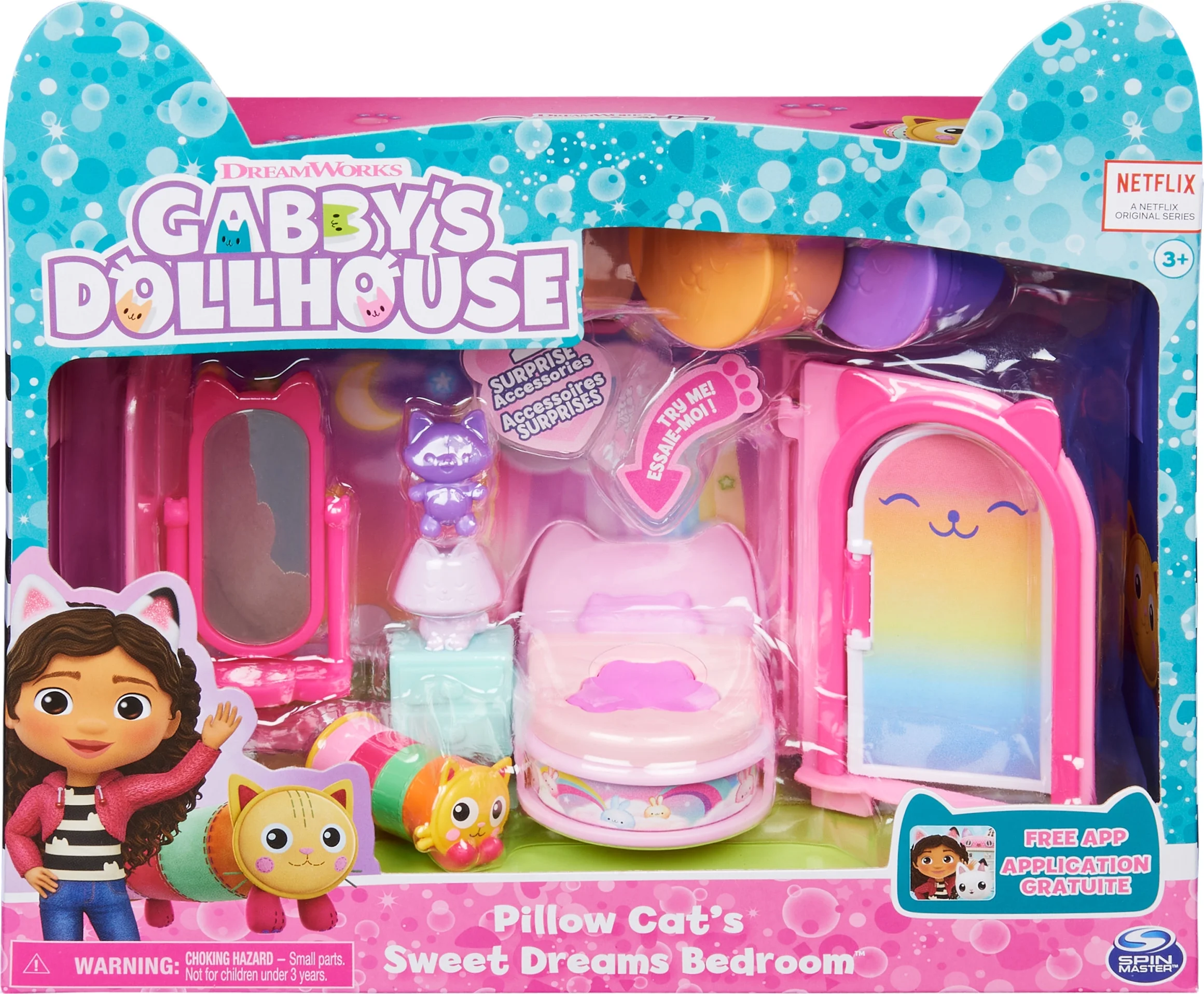 Gabby’s Dollhouse, Sweet Dreams Bedroom with Pillow Cat Figure and 3 Accessories, 3 Furniture and 2 Deliveries, Kids Toys for Ages 3 and up