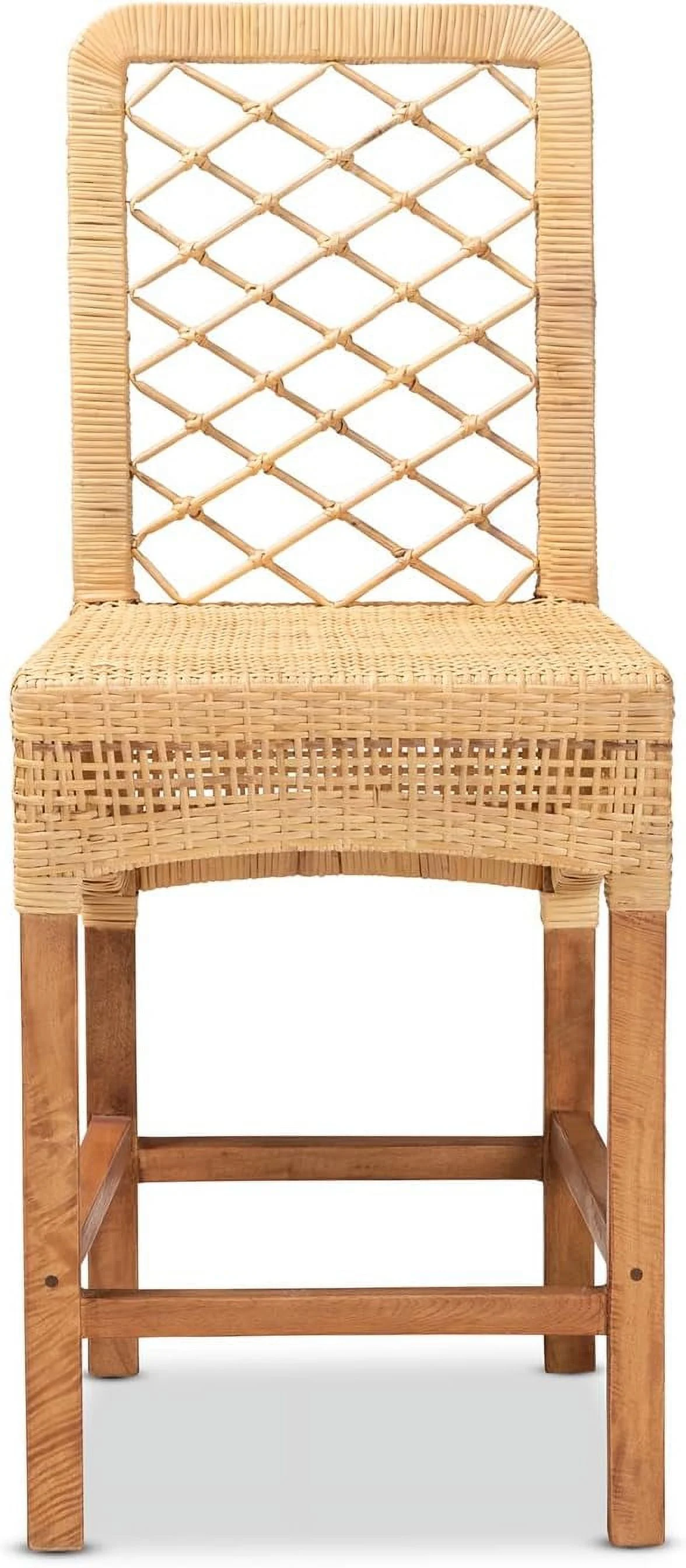 Moscow Modern Bohemian Natural Brown Rattan And Walnut Brown Finished Wood Counter Stool